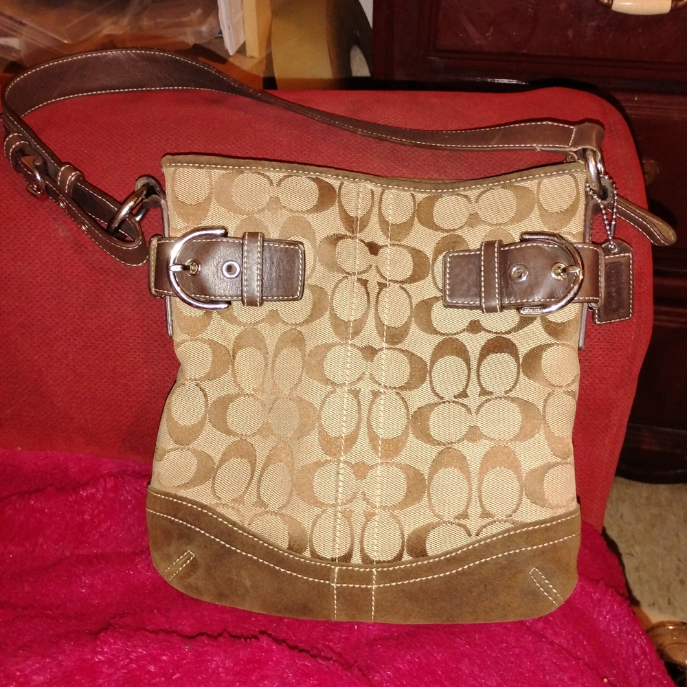 Coach Tan and Brown Shoulder Bag